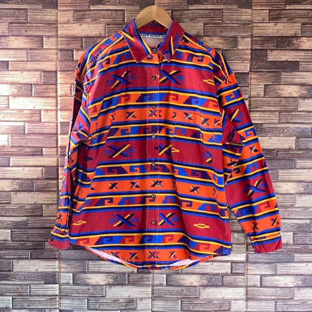 Womens Vintage 90’s Red Aztec Western Button Down Shirt Large by Red Rover